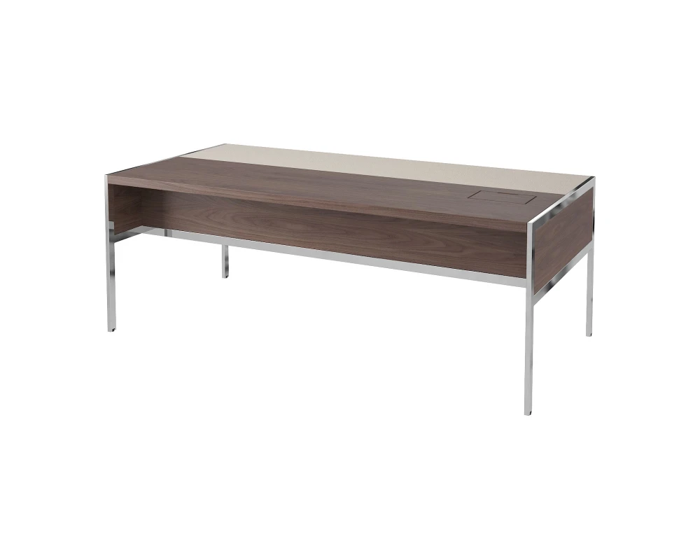 Стол руководителя с лючком справа, матовый, хром. опоры, кожа 1840х1000х750 Gallery