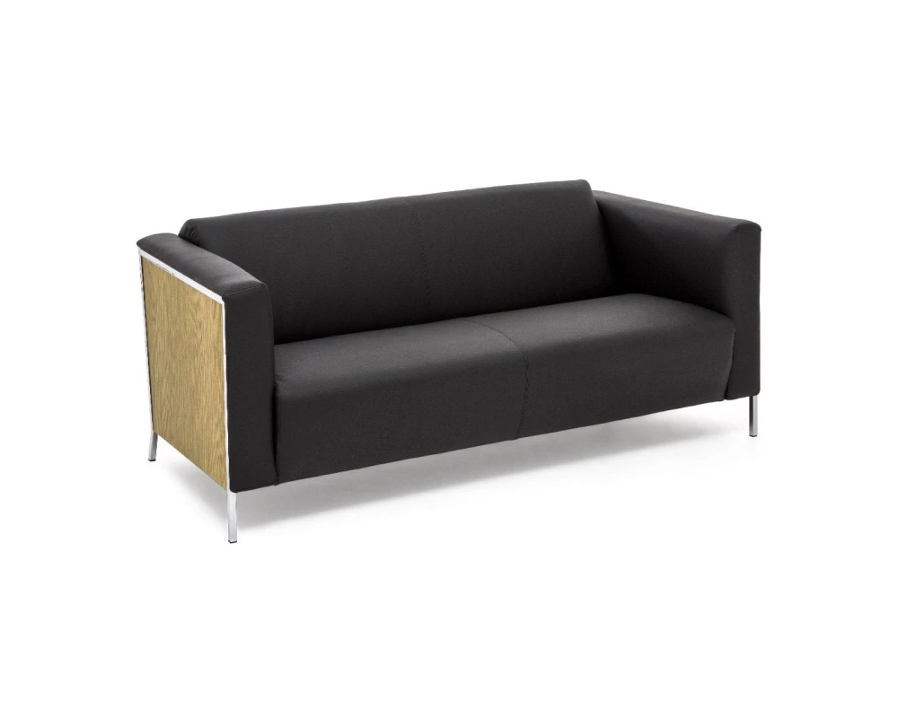 Диван 2-х местный Vispo Wood Натуральная кожа, Черный/Дуб светлый