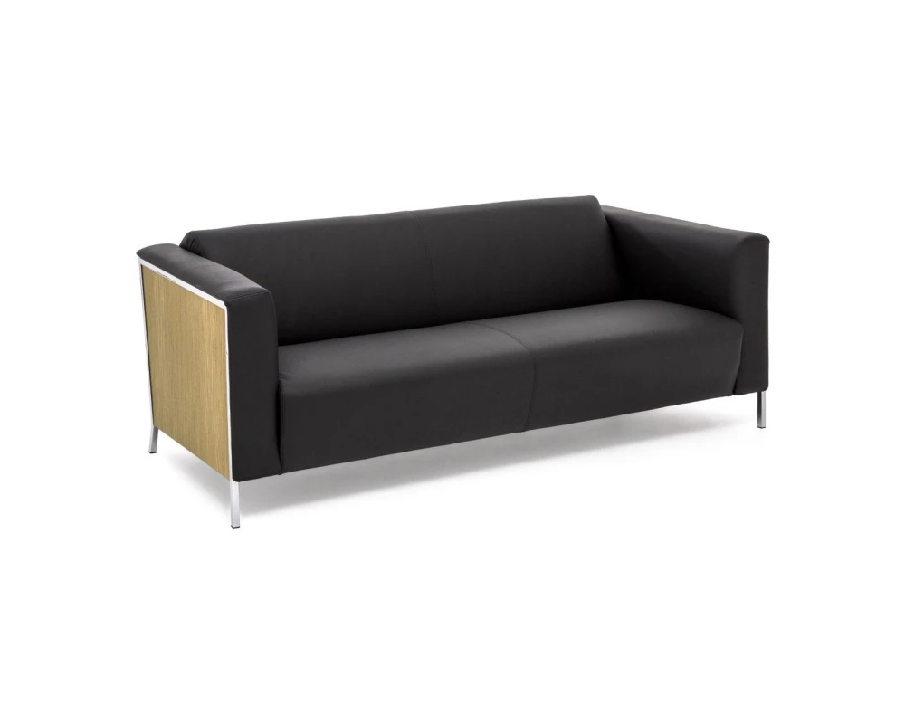 Диван 3-х местный Vispo Wood Натуральная кожа, Черный/Дуб светлый