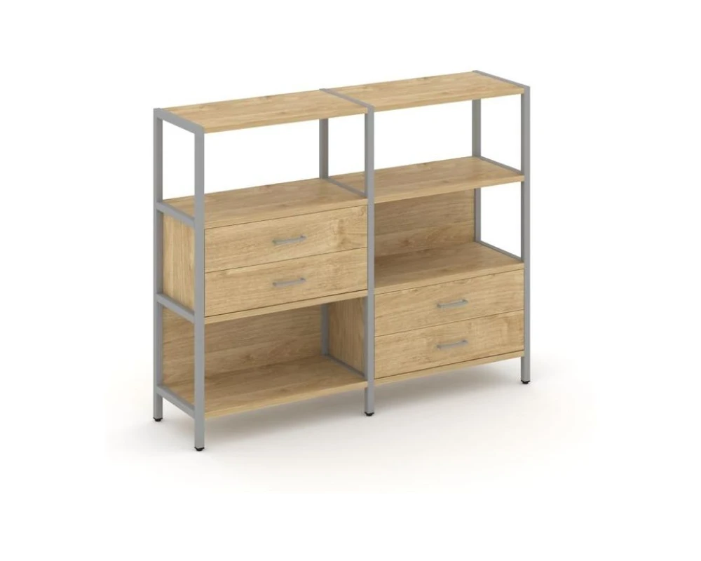 Двухсекционный стеллаж трехярусный с ящиками на двух ярусах 1590х400х1246 Шелф Систем / Shelf System