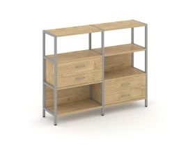 Двухсекционный стеллаж трехярусный с ящиками на двух ярусах 1590х400х1246 Шелф Систем / Shelf System images