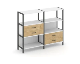 Двухсекционный стеллаж трехярусный с ящиками на двух ярусах 1590х400х1246 Шелф Систем / Shelf System images