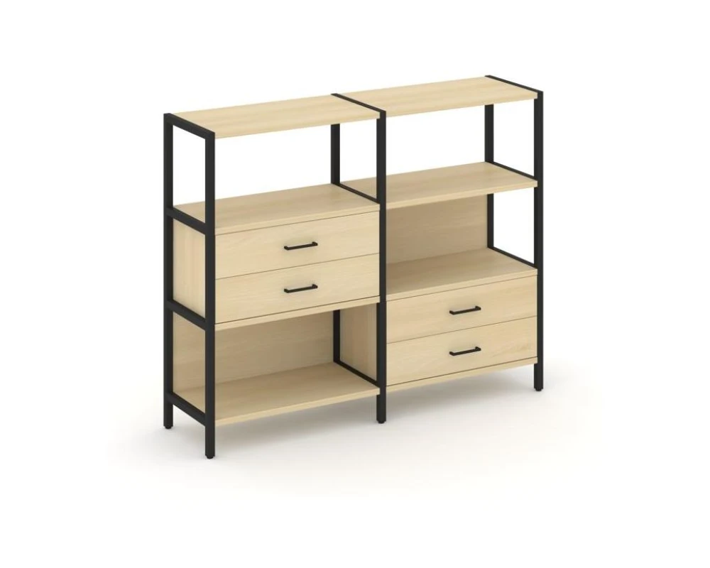 Двухсекционный стеллаж трехярусный с ящиками на двух ярусах 1590х400х1246 Шелф Систем / Shelf System