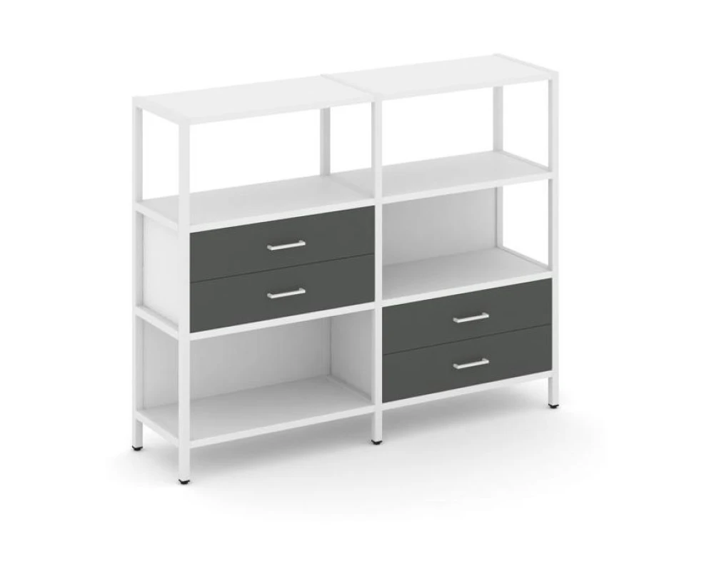 Двухсекционный стеллаж трехярусный с ящиками на двух ярусах 1590х400х1246 Шелф Систем / Shelf System