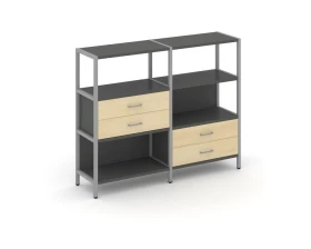 Двухсекционный стеллаж трехярусный с ящиками на двух ярусах 1590х400х1246 Шелф Систем / Shelf System images