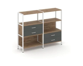 Двухсекционный стеллаж трехярусный с ящиками на двух ярусах 1590х400х1246 Шелф Систем / Shelf System images