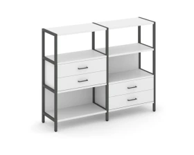Двухсекционный стеллаж трехярусный с ящиками на двух ярусах 1590х400х1246 Шелф Систем / Shelf System images