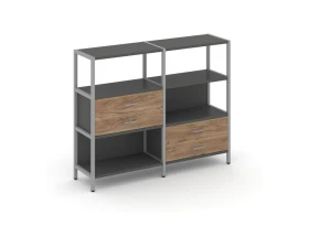 Двухсекционный стеллаж трехярусный с ящиками на двух ярусах 1590х400х1246 Шелф Систем / Shelf System images