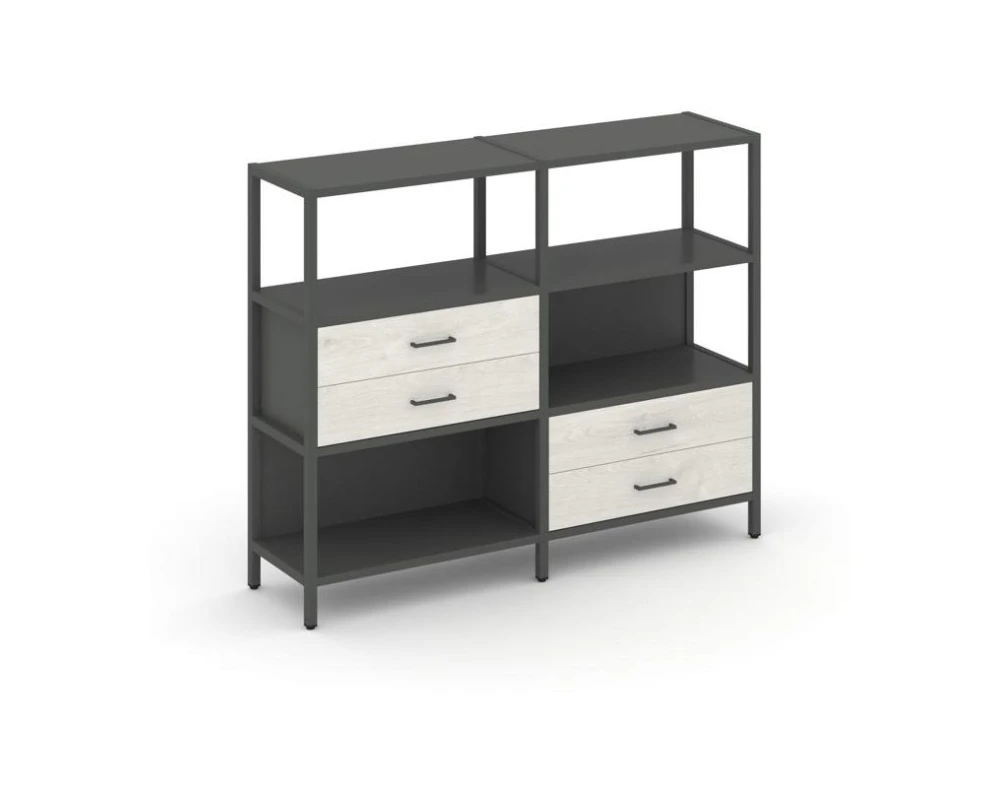 Двухсекционный стеллаж трехярусный с ящиками на двух ярусах 1590х400х1246 Шелф Систем / Shelf System
