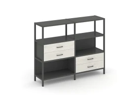 Двухсекционный стеллаж трехярусный с ящиками на двух ярусах 1590х400х1246 Шелф Систем / Shelf System images