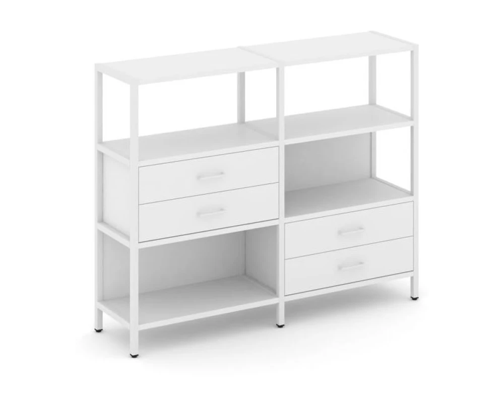 Двухсекционный стеллаж трехярусный с ящиками на двух ярусах 1590х400х1246 Шелф Систем / Shelf System