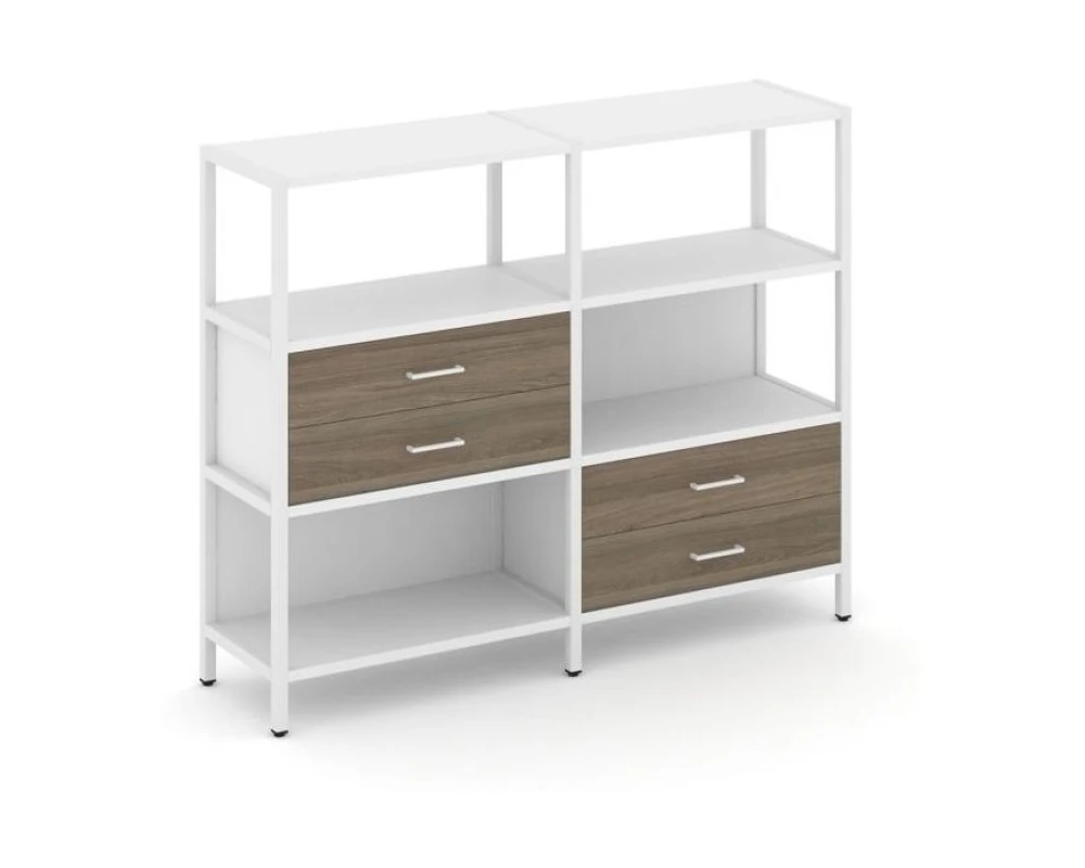 Двухсекционный стеллаж трехярусный с ящиками на двух ярусах 1590х400х1246 Шелф Систем / Shelf System