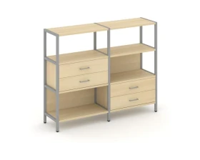 Двухсекционный стеллаж трехярусный с ящиками на двух ярусах 1590х400х1246 Шелф Систем / Shelf System images