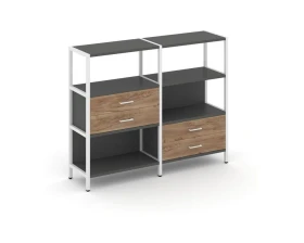 Двухсекционный стеллаж трехярусный с ящиками на двух ярусах 1590х400х1246 Шелф Систем / Shelf System images