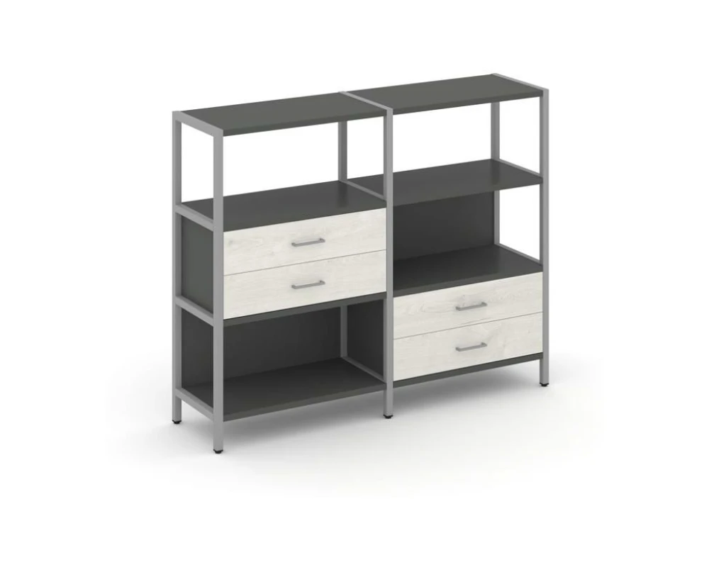Двухсекционный стеллаж трехярусный с ящиками на двух ярусах 1590х400х1246 Шелф Систем / Shelf System