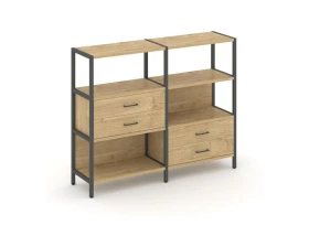 Двухсекционный стеллаж трехярусный с ящиками на двух ярусах 1590х400х1246 Шелф Систем / Shelf System images