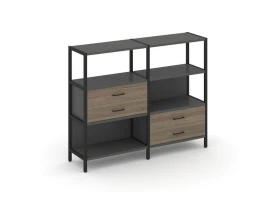 Двухсекционный стеллаж трехярусный с ящиками на двух ярусах 1590х400х1246 Шелф Систем / Shelf System images