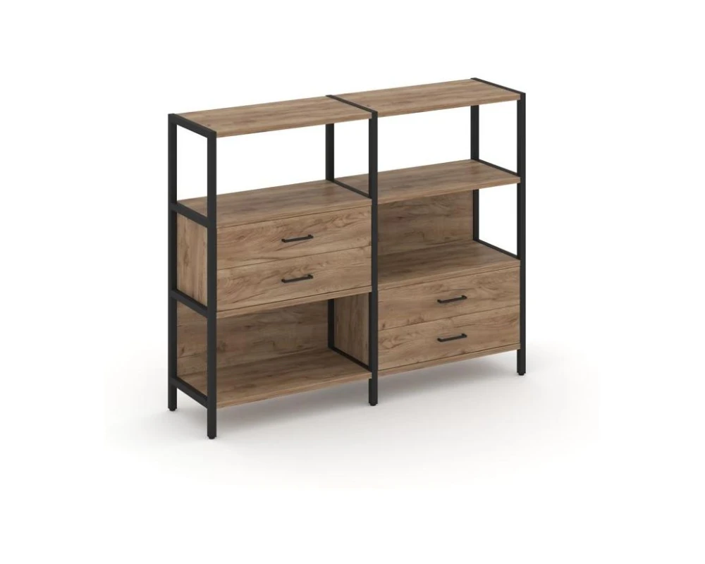 Двухсекционный стеллаж трехярусный с ящиками на двух ярусах 1590х400х1246 Шелф Систем / Shelf System