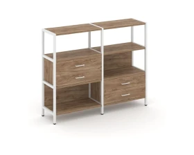 Двухсекционный стеллаж трехярусный с ящиками на двух ярусах 1590х400х1246 Шелф Систем / Shelf System images