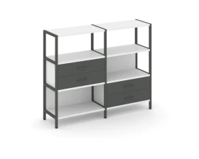 Двухсекционный стеллаж трехярусный с ящиками на двух ярусах 1590х400х1246 Шелф Систем / Shelf System images