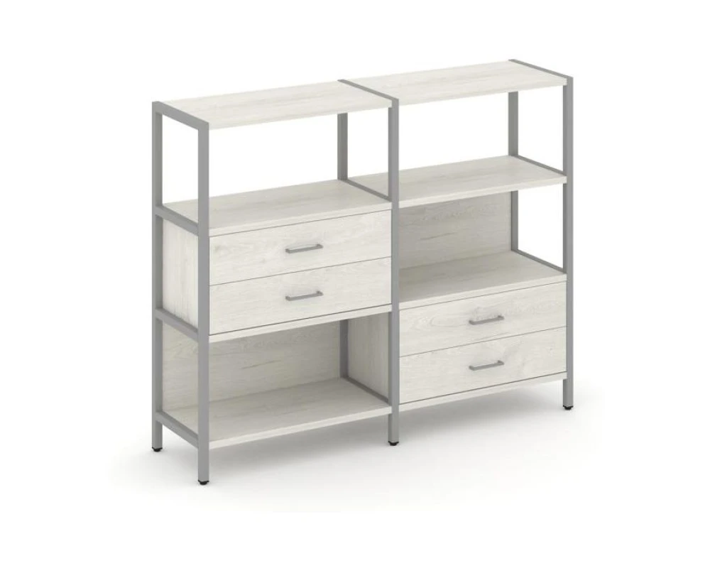 Двухсекционный стеллаж трехярусный с ящиками на двух ярусах 1590х400х1246 Шелф Систем / Shelf System