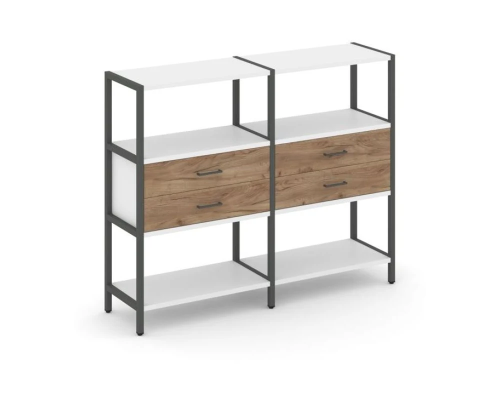 Двухсекционный стеллаж трехярусный с ящиками на одном ярусе 1590х400х1246 Шелф Систем / Shelf System