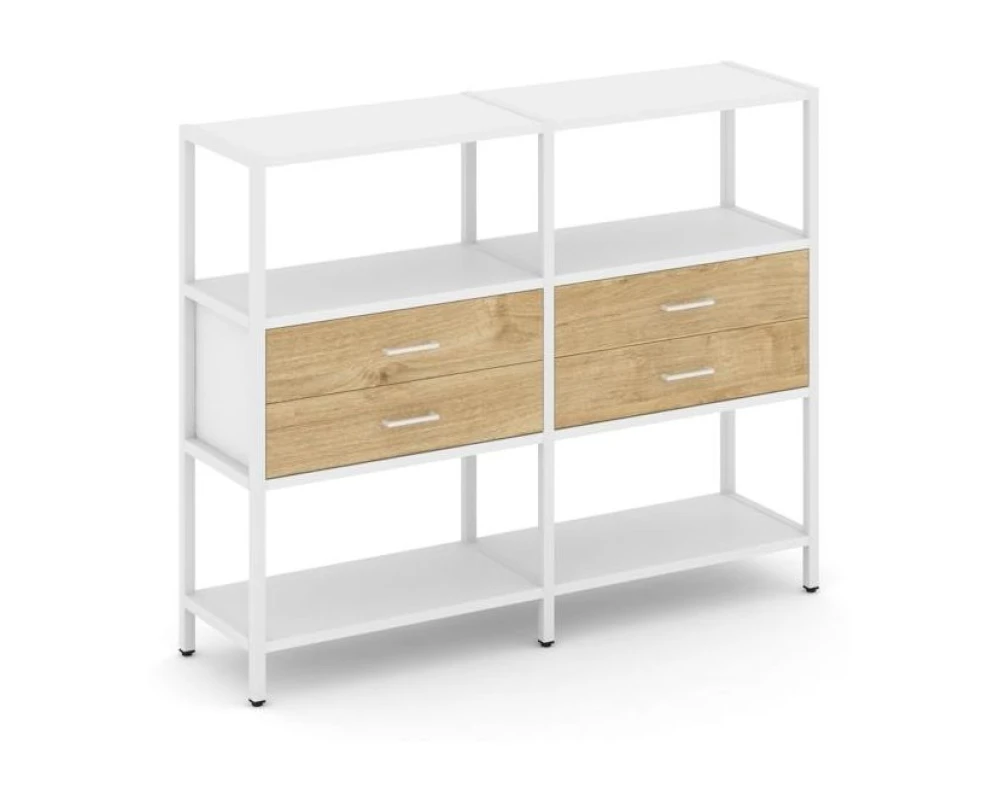 Двухсекционный стеллаж трехярусный с ящиками на одном ярусе 1590х400х1246 Шелф Систем / Shelf System
