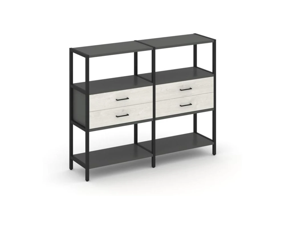 Двухсекционный стеллаж трехярусный с ящиками на одном ярусе 1590х400х1246 Шелф Систем / Shelf System