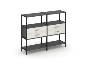Двухсекционный стеллаж трехярусный с ящиками на одном ярусе 1590х400х1246 Шелф Систем / Shelf System images