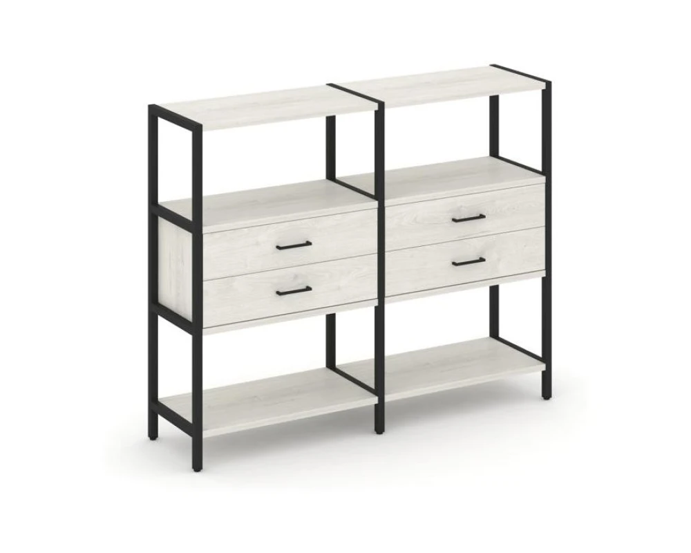 Двухсекционный стеллаж трехярусный с ящиками на одном ярусе 1590х400х1246 Шелф Систем / Shelf System