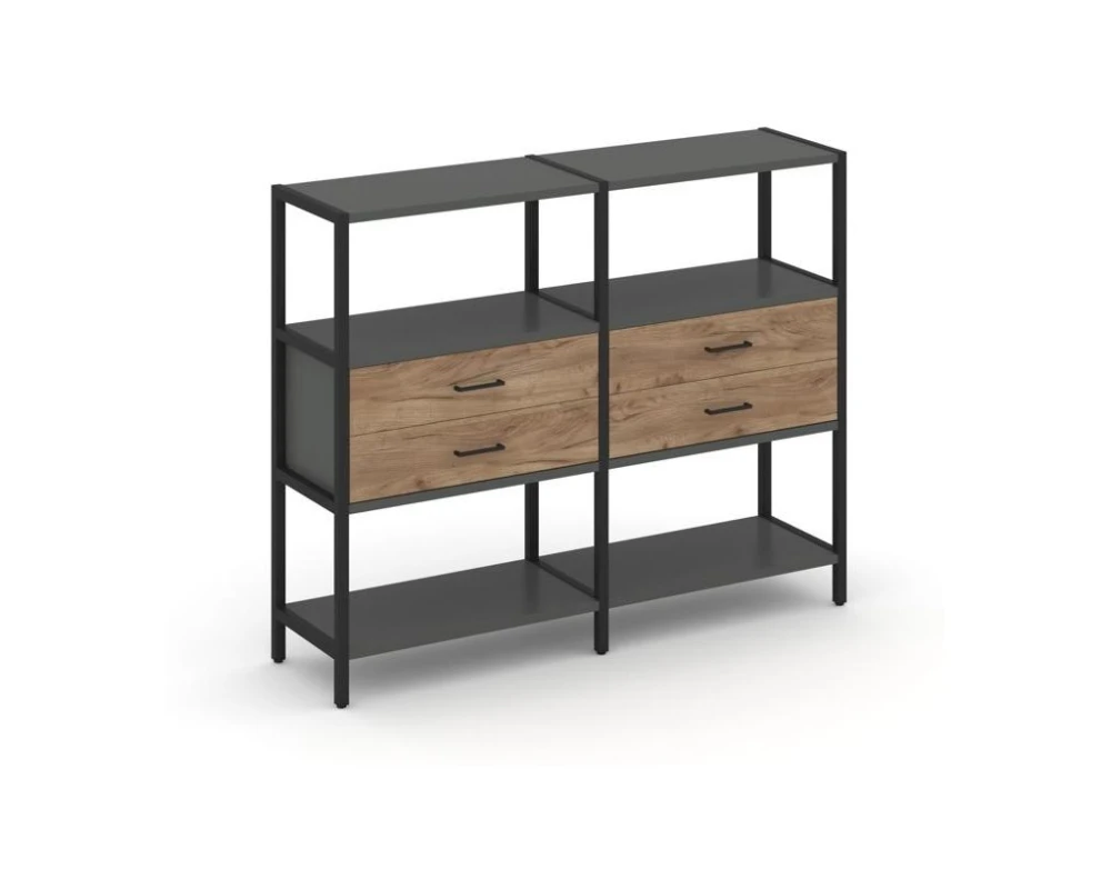 Двухсекционный стеллаж трехярусный с ящиками на одном ярусе 1590х400х1246 Шелф Систем / Shelf System