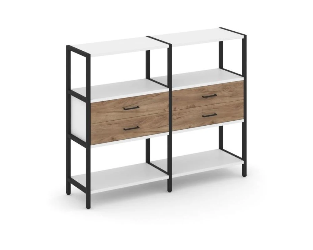 Двухсекционный стеллаж трехярусный с ящиками на одном ярусе 1590х400х1246 Шелф Систем / Shelf System
