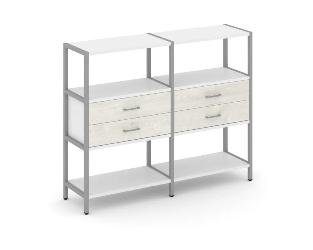 Двухсекционный стеллаж трехярусный с ящиками на одном ярусе 1590х400х1246 Шелф Систем / Shelf System
