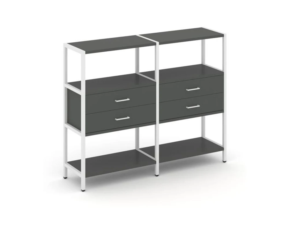 Двухсекционный стеллаж трехярусный с ящиками на одном ярусе 1590х400х1246 Шелф Систем / Shelf System