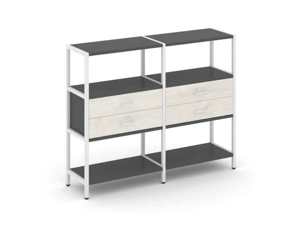 Двухсекционный стеллаж трехярусный с ящиками на одном ярусе 1590х400х1246 Шелф Систем / Shelf System