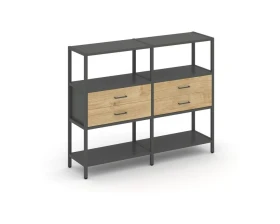 Двухсекционный стеллаж трехярусный с ящиками на одном ярусе 1590х400х1246 Шелф Систем / Shelf System images
