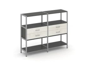 Двухсекционный стеллаж трехярусный с ящиками на одном ярусе 1590х400х1246 Шелф Систем / Shelf System images