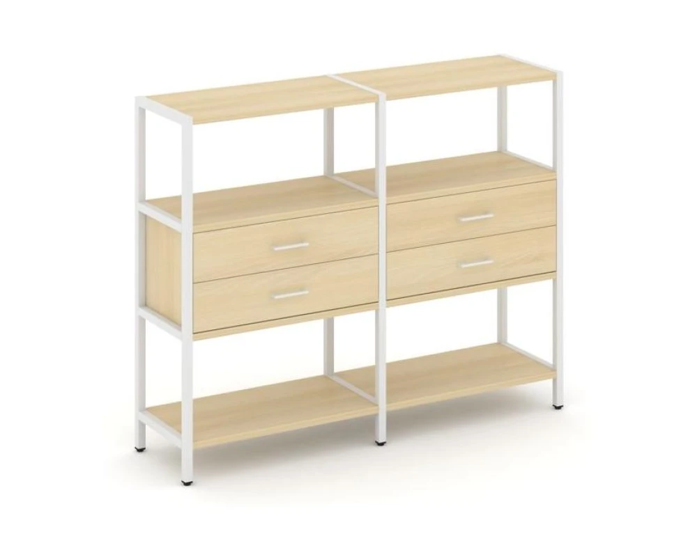 Двухсекционный стеллаж трехярусный с ящиками на одном ярусе 1590х400х1246 Шелф Систем / Shelf System