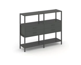 Двухсекционный стеллаж трехярусный с ящиками на одном ярусе 1590х400х1246 Шелф Систем / Shelf System images