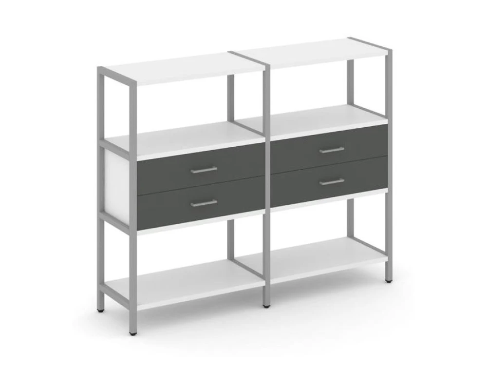 Двухсекционный стеллаж трехярусный с ящиками на одном ярусе 1590х400х1246 Шелф Систем / Shelf System