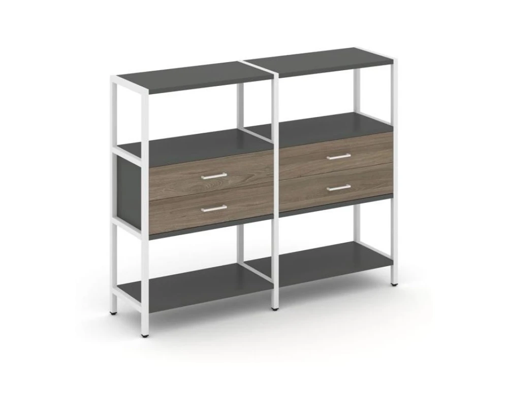 Двухсекционный стеллаж трехярусный с ящиками на одном ярусе 1590х400х1246 Шелф Систем / Shelf System