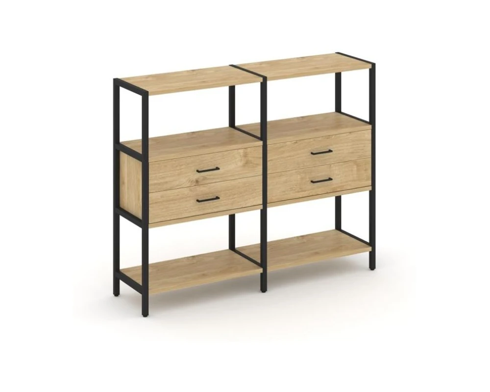 Двухсекционный стеллаж трехярусный с ящиками на одном ярусе 1590х400х1246 Шелф Систем / Shelf System