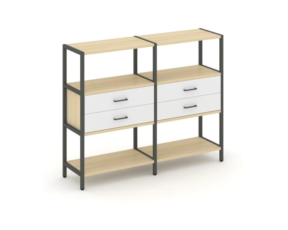 Двухсекционный стеллаж трехярусный с ящиками на одном ярусе 1590х400х1246 Шелф Систем / Shelf System