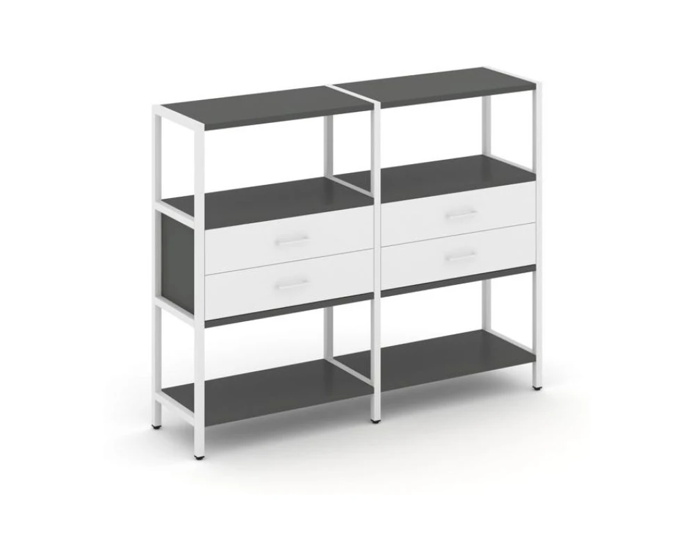 Двухсекционный стеллаж трехярусный с ящиками на одном ярусе 1590х400х1246 Шелф Систем / Shelf System