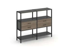 Двухсекционный стеллаж трехярусный с ящиками на одном ярусе 1590х400х1246 Шелф Систем / Shelf System images