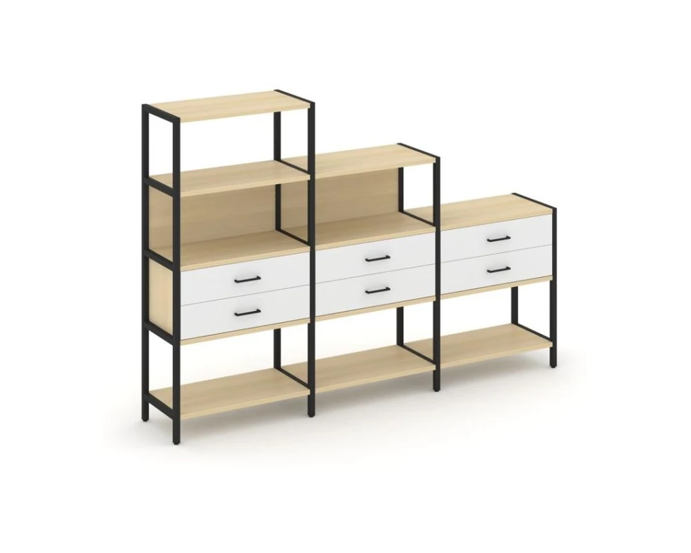 Трехсекционный стеллаж четырех/трех/двухярусный с ящиками 2730х400х1613 Шелф Систем / Shelf System