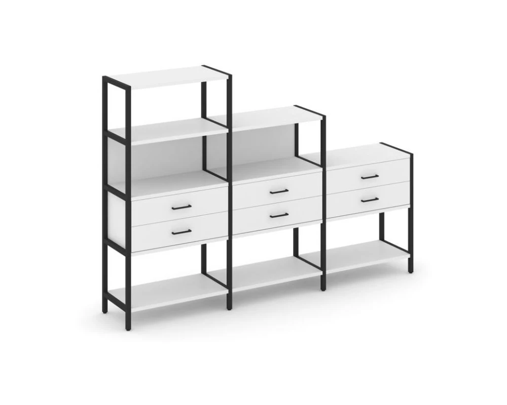 Трехсекционный стеллаж четырех/трех/двухярусный с ящиками 2730х400х1613 Шелф Систем / Shelf System