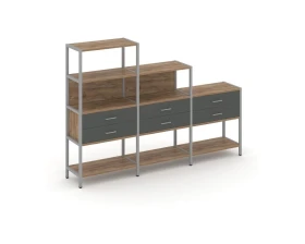 Трехсекционный стеллаж четырех/трех/двухярусный с ящиками 2730х400х1613 Шелф Систем / Shelf System images