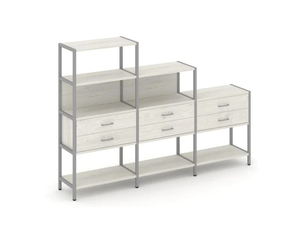 Трехсекционный стеллаж четырех/трех/двухярусный с ящиками 2730х400х1613 Шелф Систем / Shelf System