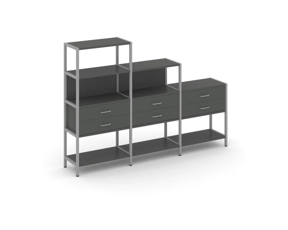 Трехсекционный стеллаж четырех/трех/двухярусный с ящиками 2730х400х1613 Шелф Систем / Shelf System